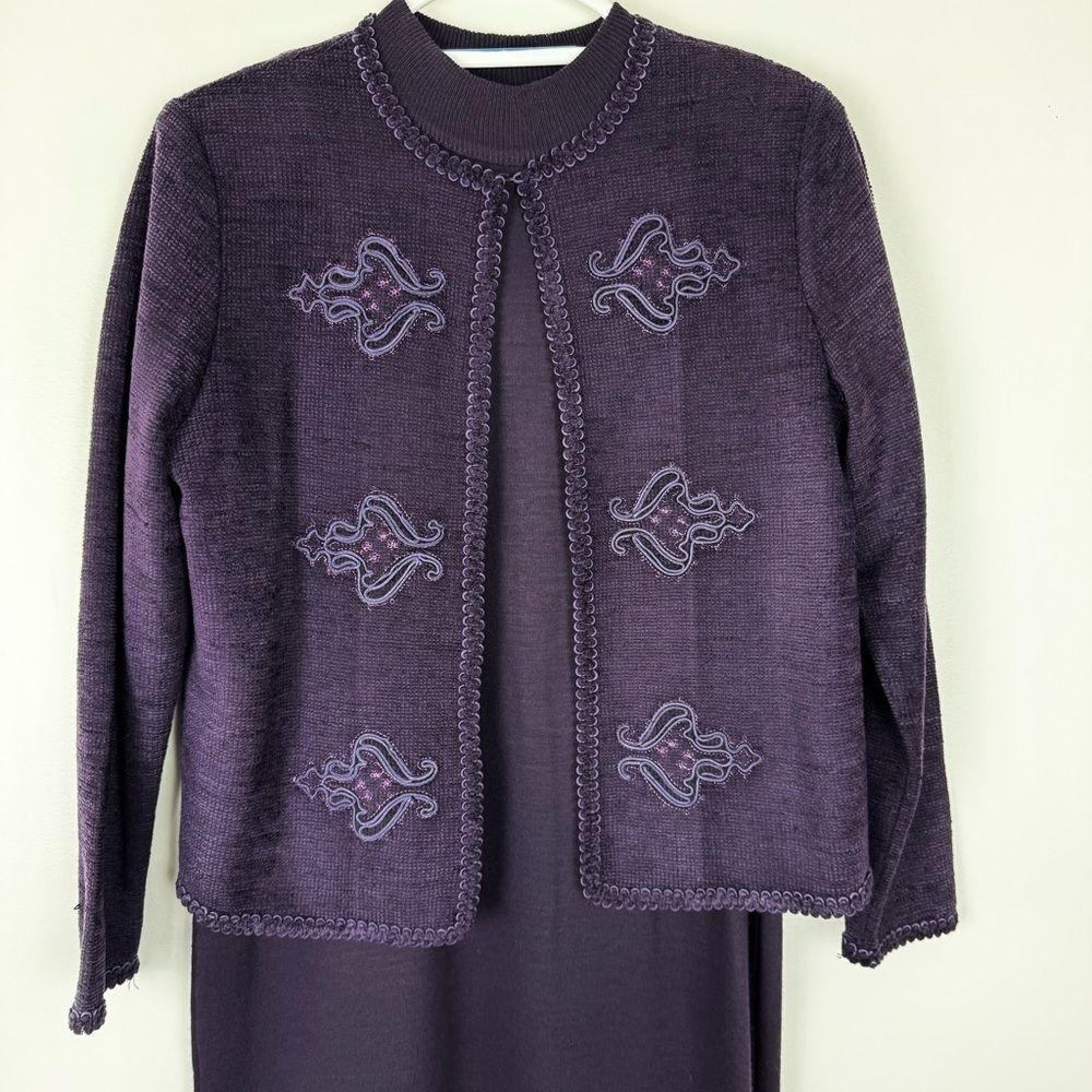 Vintage Koret Embroidered Cardigan 2 Piece Deep Purple Dress Small